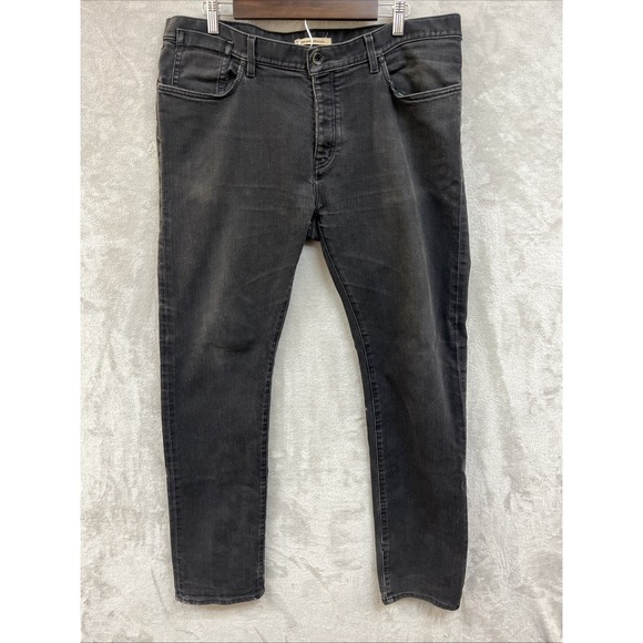 John Varvatos Jeans Men's 38 R Black Slim Fit‎ Tapered Leg Button Fly Distressed - Picture 1 of 12